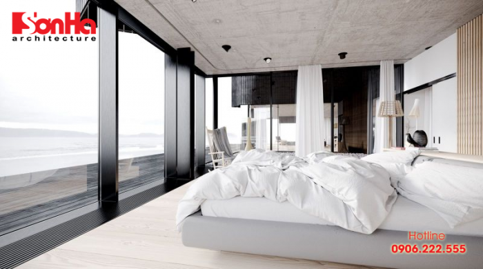 Một góc phòng ngủ master thiết kế hiện đại với view đẹp nên thơ