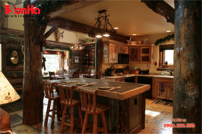 Không gian bếp ăn ấm cúng và ấn tượng với đồ nội thất gỗ 