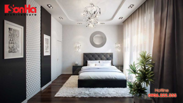 Phòng ngủ ấn tượng với sự kết hợp của hai gam màu đen trắng