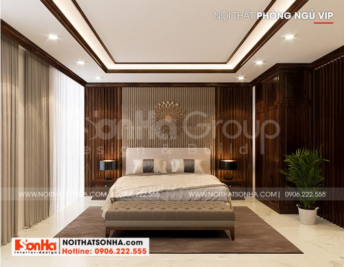Không gian phòng ngủ master có thiết kế nội thất sang trọng dành cho vợ chồng gia chủ 